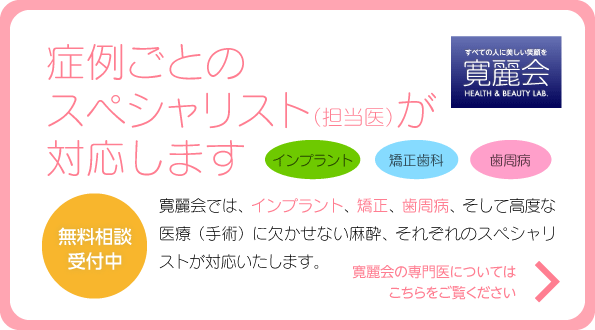 症例ごとのスペシャリストが対応します（インプラント・矯正歯科・歯周病）